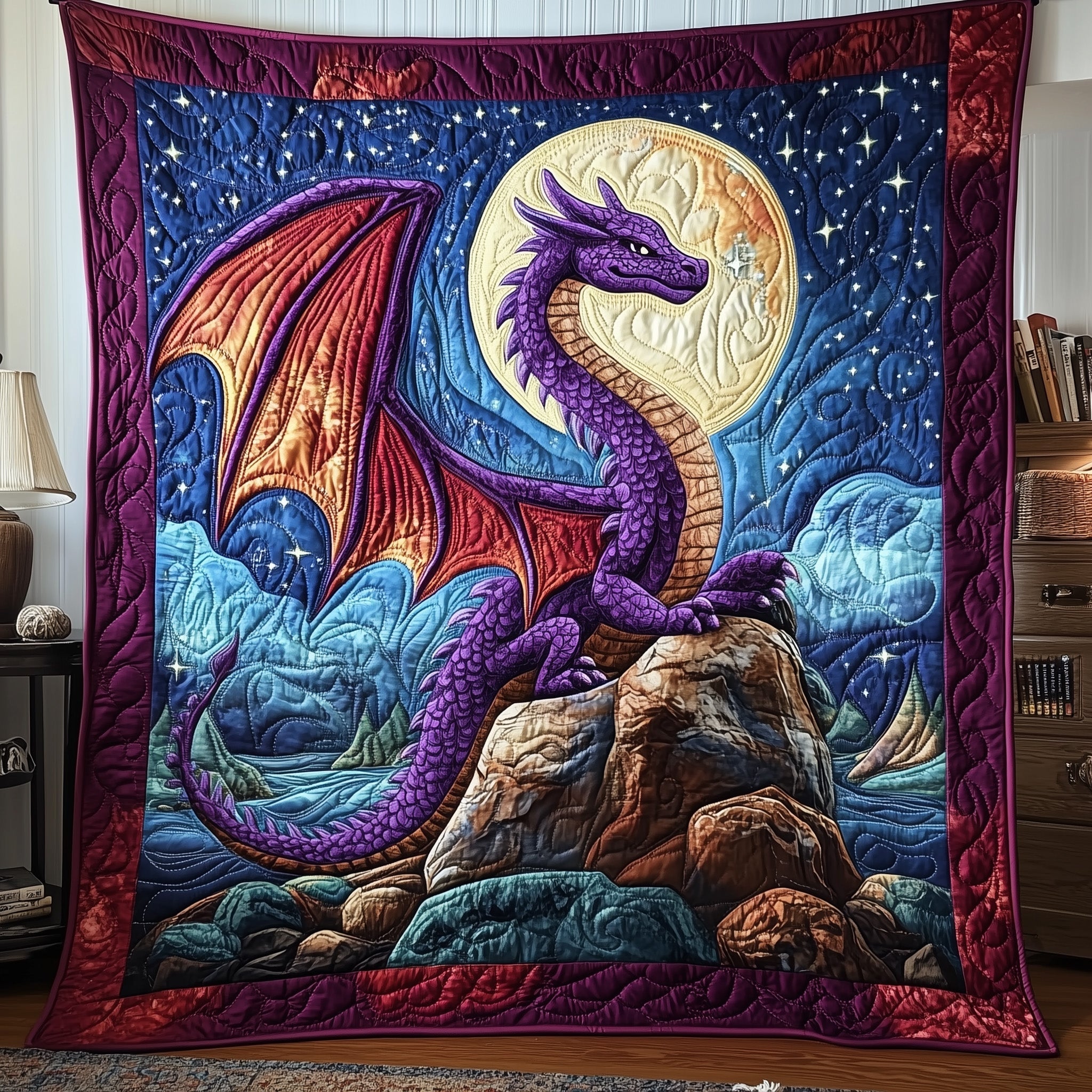 Ancient Dragon Quilted Blanket Gothic Fantasy Style Best Gifts For Dragon Lovers