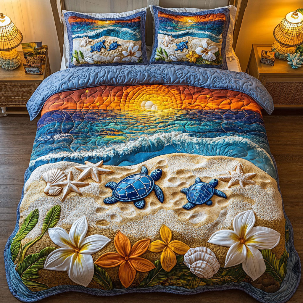 Ancient Drift Quilted Bedding Set Unique Bed Sheet Set Sea Turtle Themed Gifts