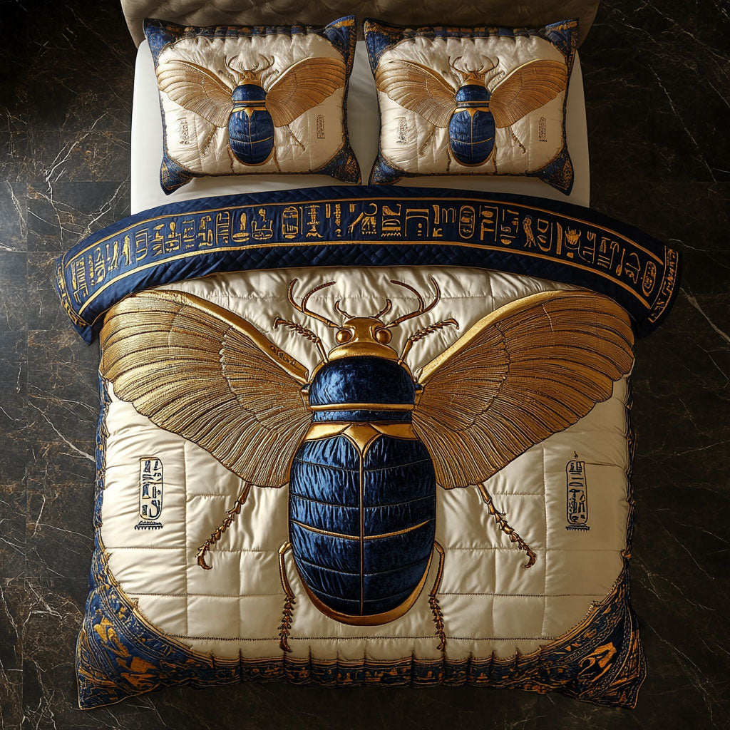Ancient Egypt Beetle Quilt Bedding Set Queen Comforter Historical Gift for Adults
