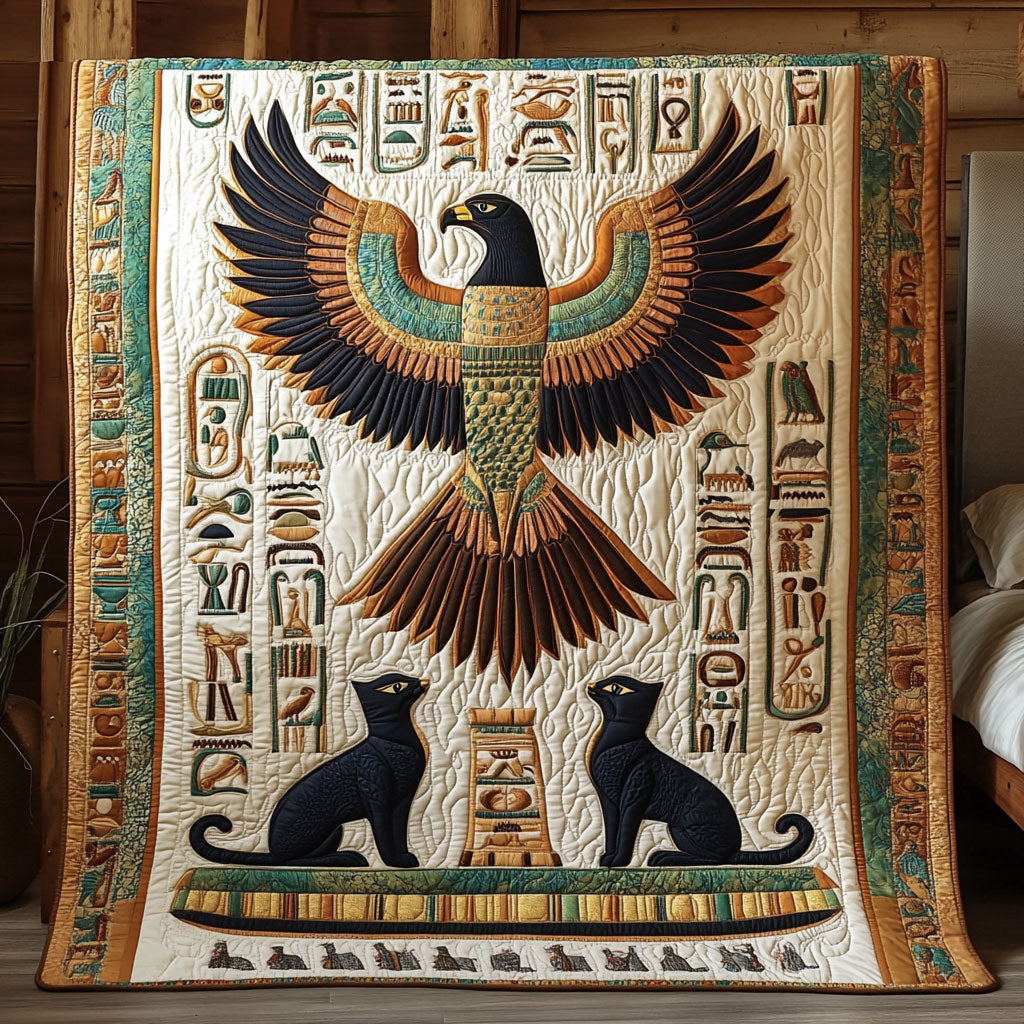 Ancient Egyptian Mythology Quilt Blanket Black Cats And Egyptian Eagle Unique Gifts Phoenix