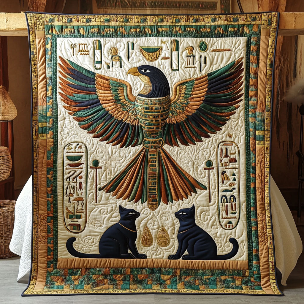 Ancient Egyptian Mythology Quilt Blanket Egyptian Eagle And Black Cats Unique Gifts Phoenix