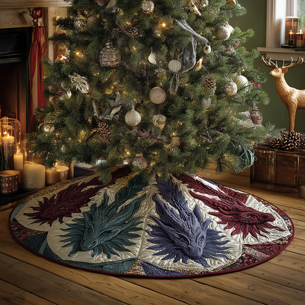 Ancient Ember Dragon Christmas Quilted Tree Skirt Xmas Tree Decor Presents For Dragon Lovers