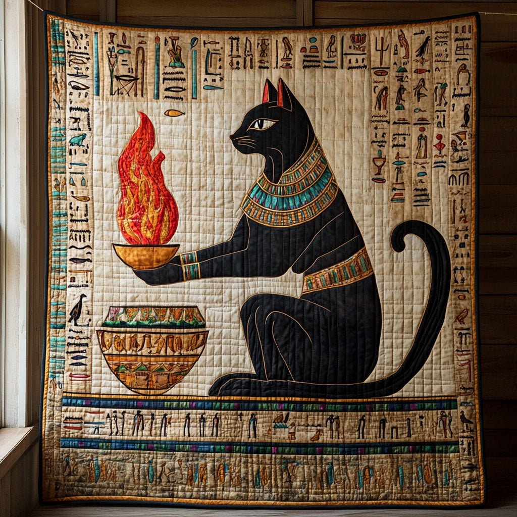 Ancient Flame Quilt Blanket Native American Themed Gifts For Black Cat Lovers