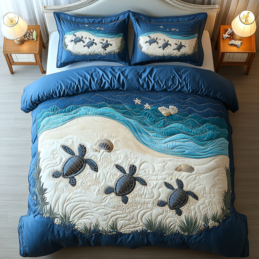 Ancient Glide Quilted Bedding Set Unique Bed Sheet Set Gift Ideas For Sea Turtle Lovers