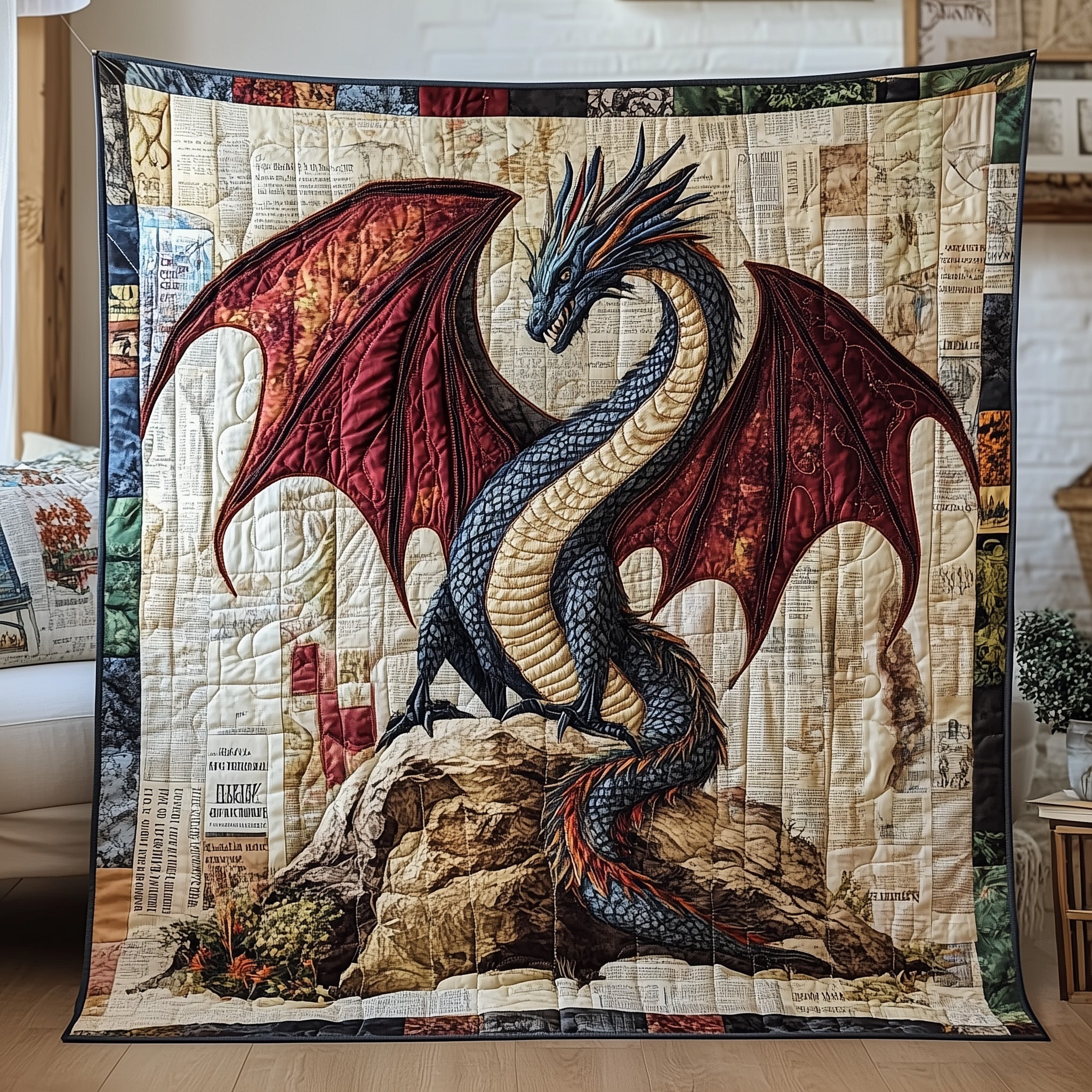 Ancient Guardian Quilted Blanket Couch Throw BlanketDragon Gifts For Her