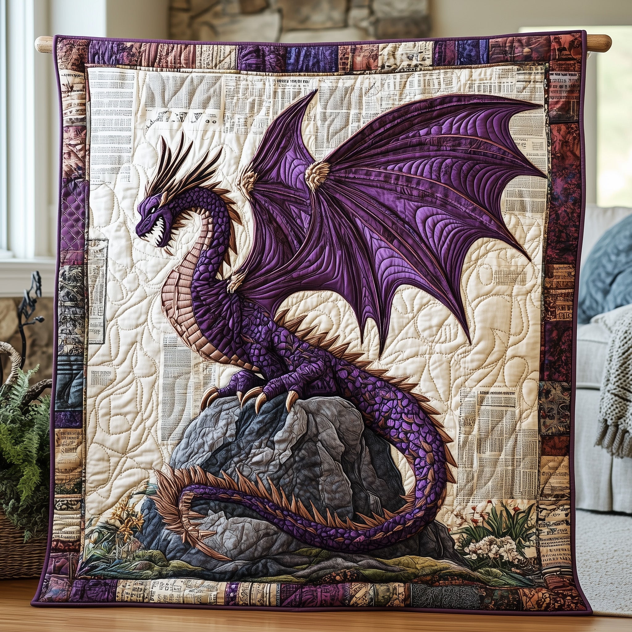 Ancient Guardian Quilted Blanket Couch Throw BlanketGift For Dragon Lover