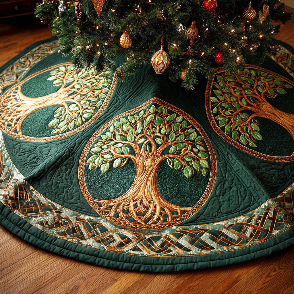Ancient Life Roots Christmas Quilted Tree Skirt Forest Themed Winter Home Decor Ideas