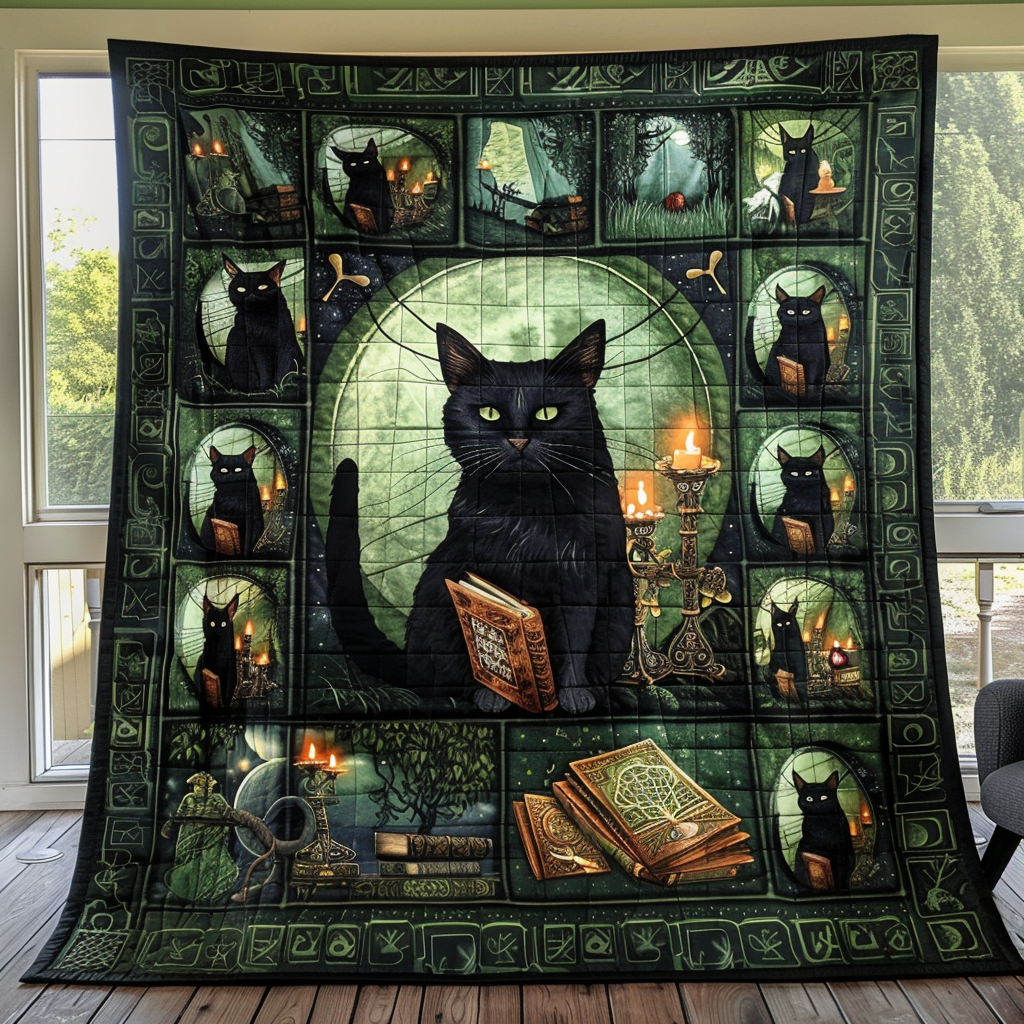 Ancient Magic Black Cats Quilted Blanket Cat Christmas Gifts