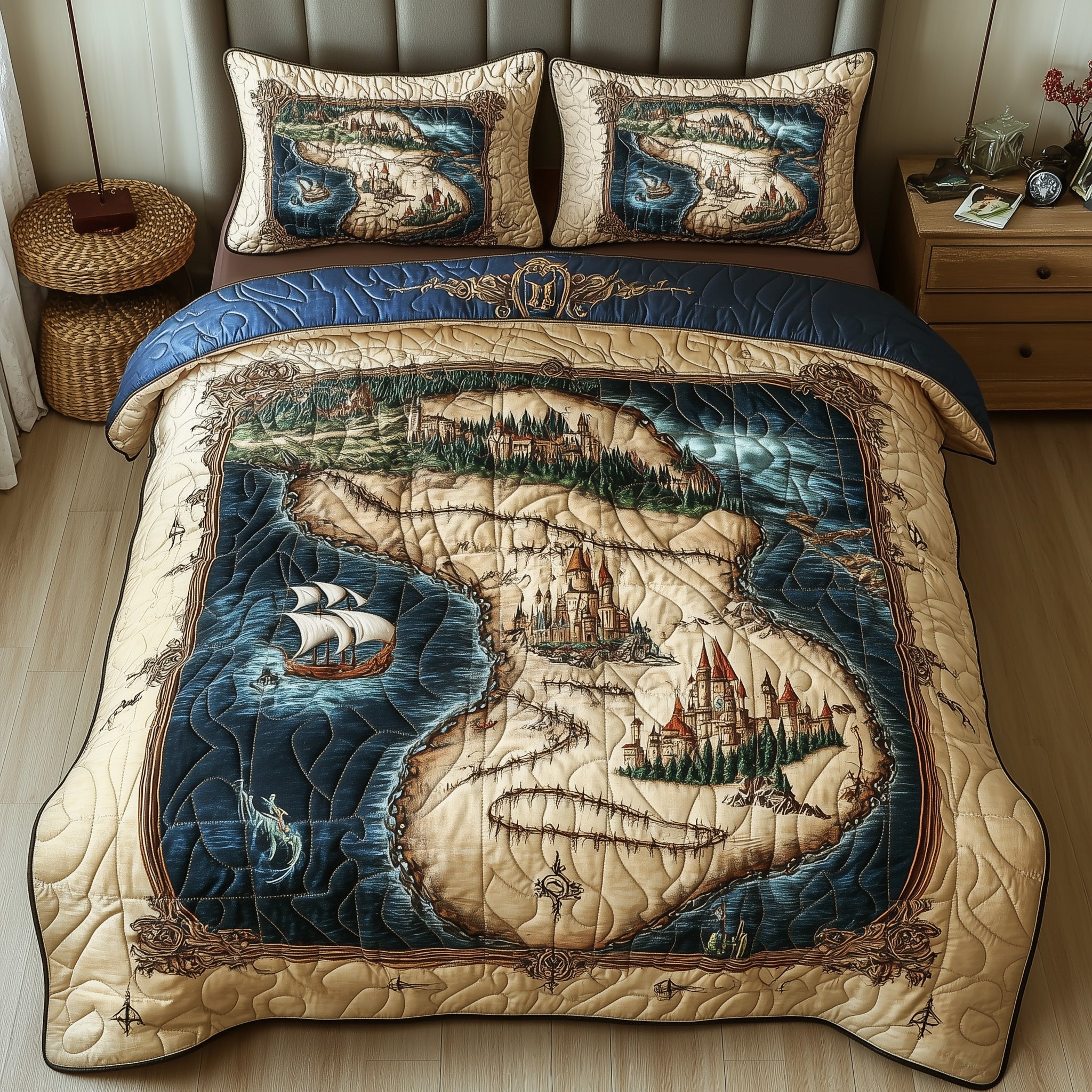 Ancient Map Quilted Bedding Set Duvet Cover Merchandise Meaningful Christmas Gifts For Wife