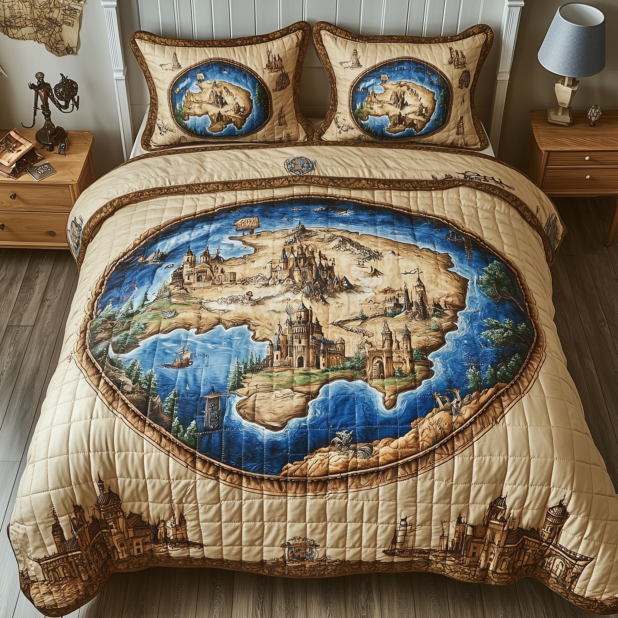 Ancient Map Quilted Bedding Set Duvet Cover Merchandise Meaningful Presents For Girlfriend