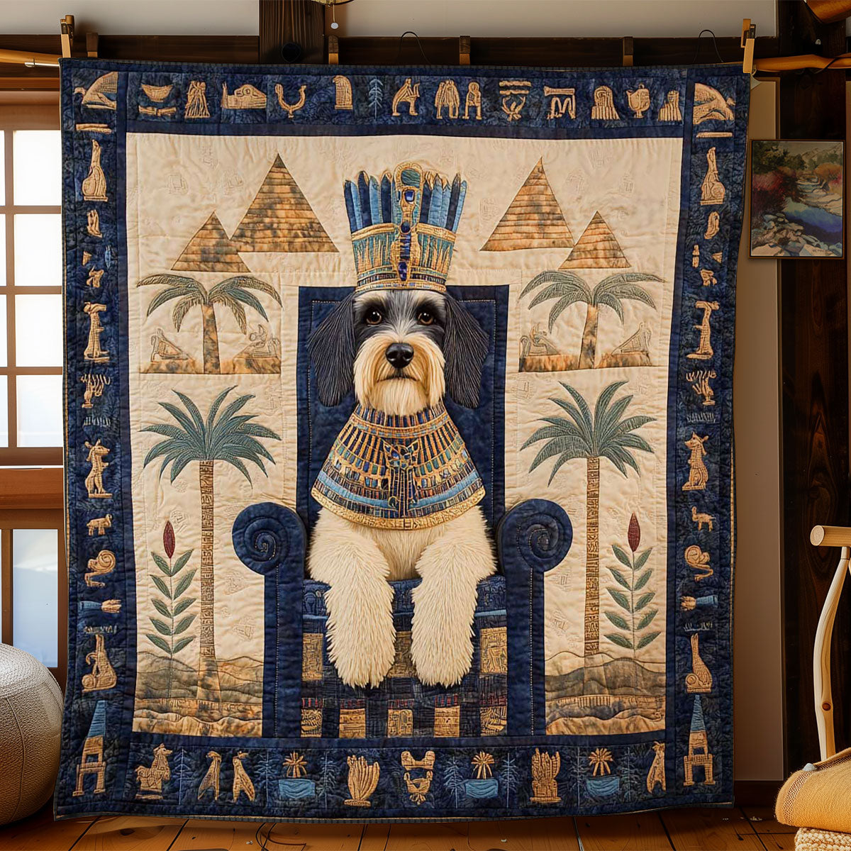 Ancient Miniature Schnauzer Quilt Blanket Native American Themed Gifts For Dog Lovers