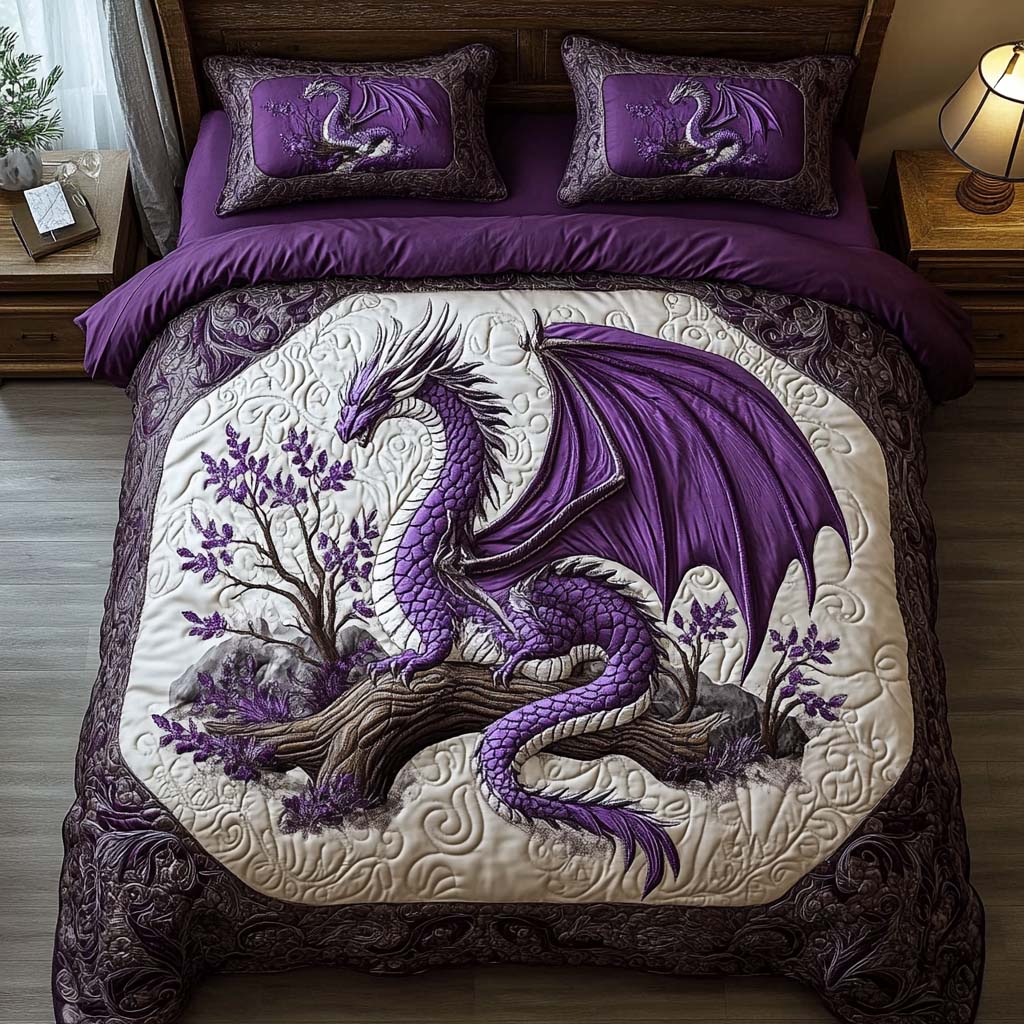 Ancient Roar Quilted Bedding Set Bed Room Decoration Awesome Gifts For Dragon Lovers