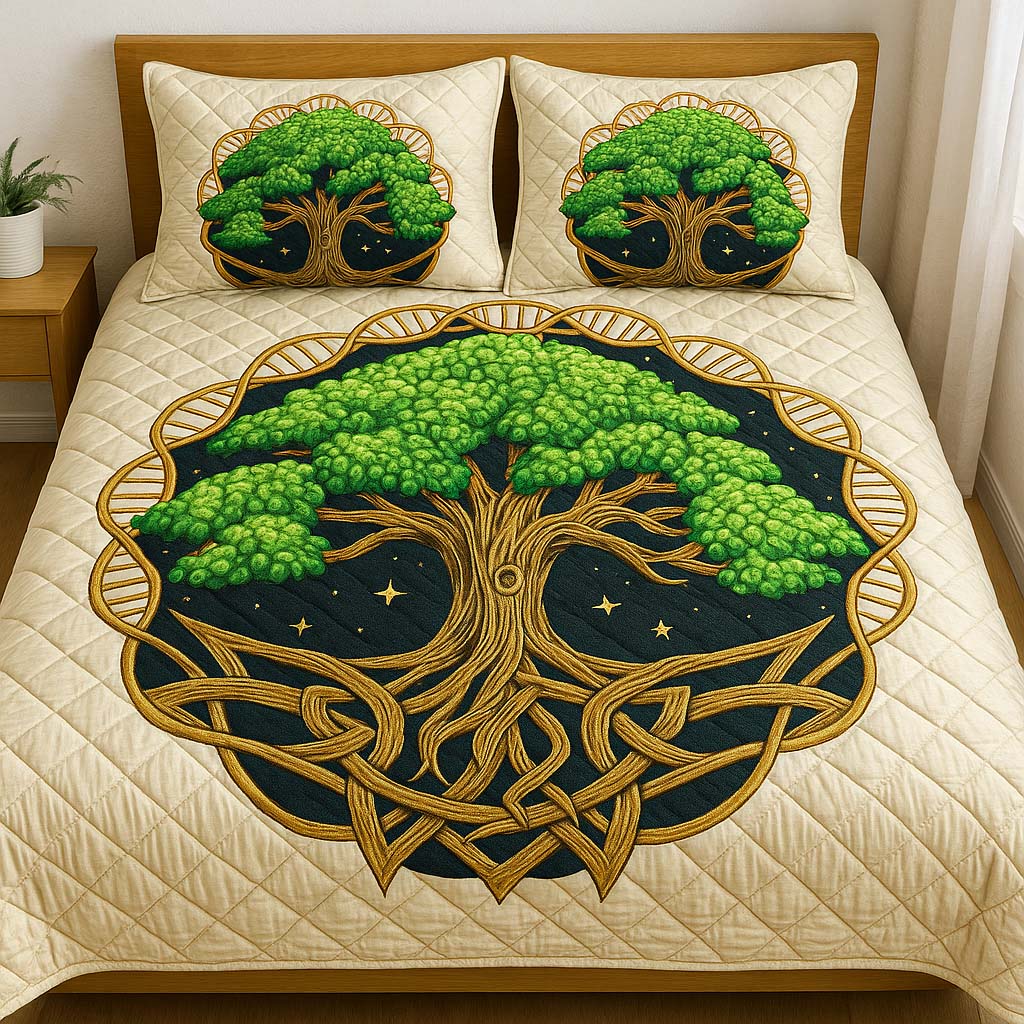 Ancient Roots Quilted Bedding Set Best Bed Sheet Set Tree Of Life Gifts For Family