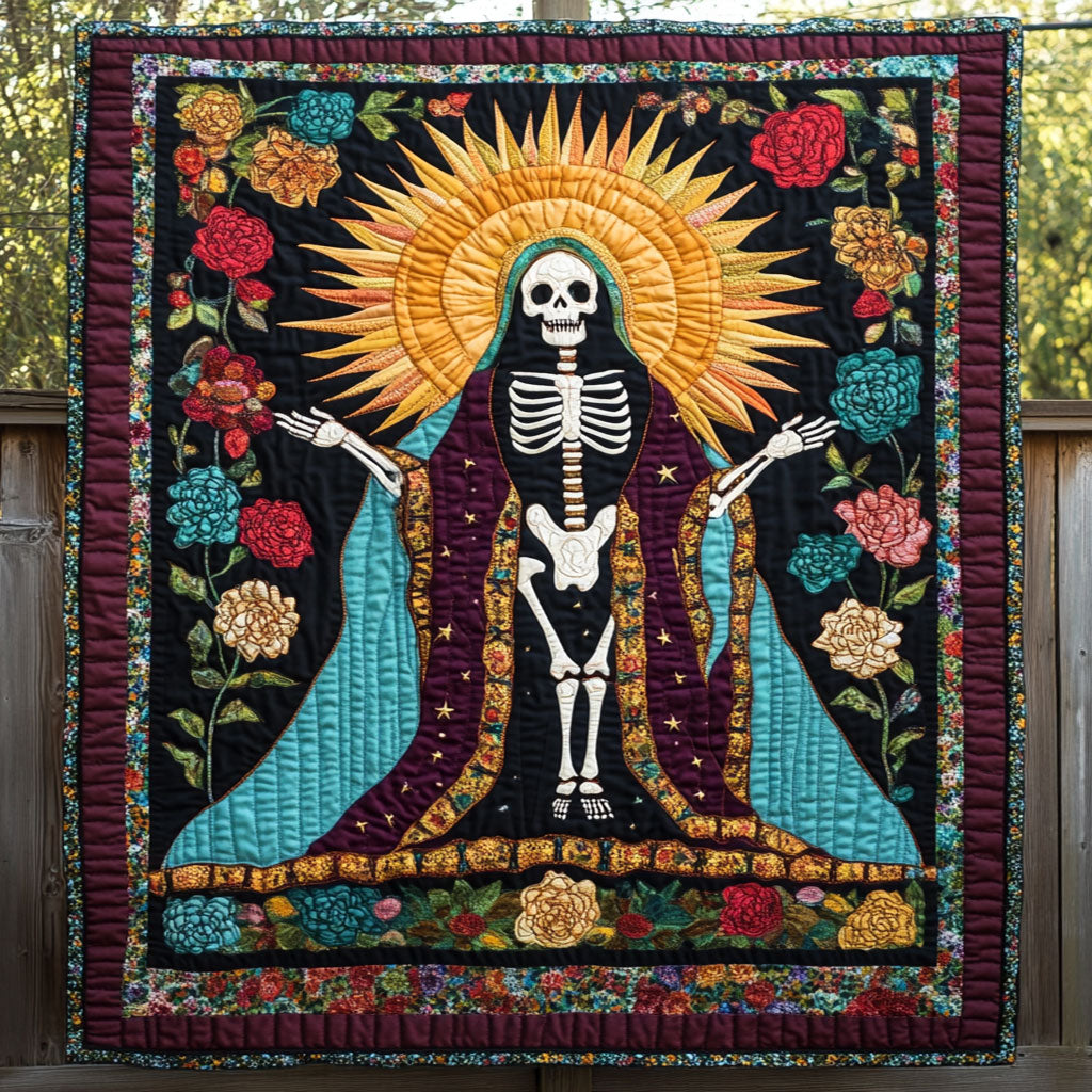 Ancient Sea Turtle Quilt Blanket Flowers Day Of The Dead Skull Themed Gifts