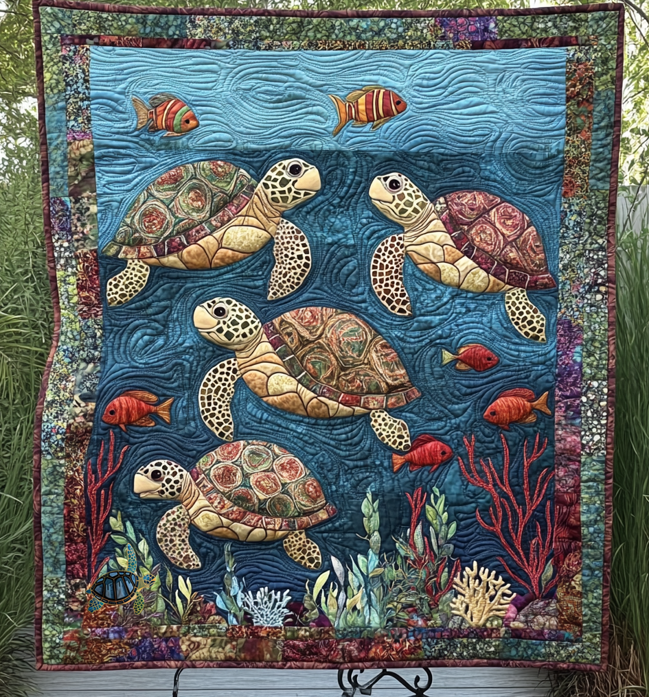 Ancient Sea Turtle Quilt Blanket Ocean Themed Turtle Gifts For Turtle Lovers