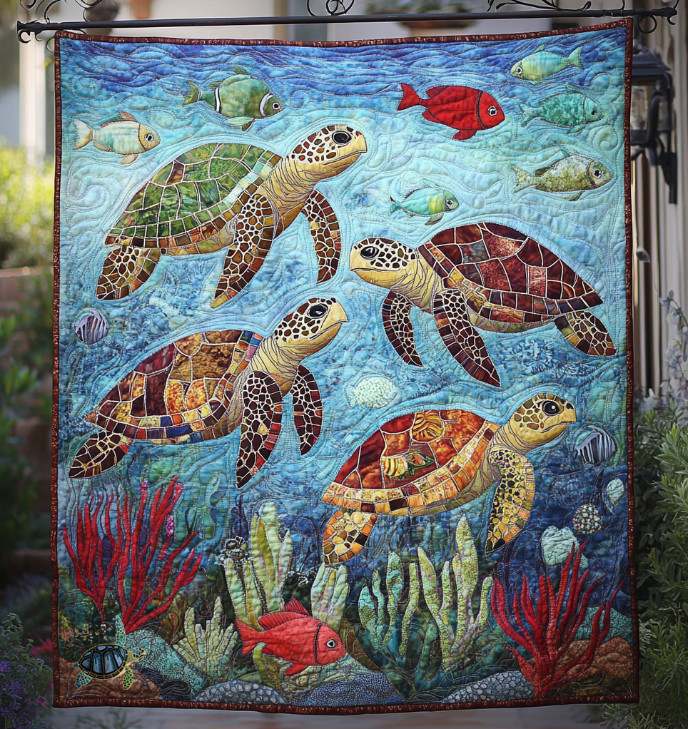 Ancient Sea Turtle Quilt Blanket Turtle Gifts For Turtle Lovers