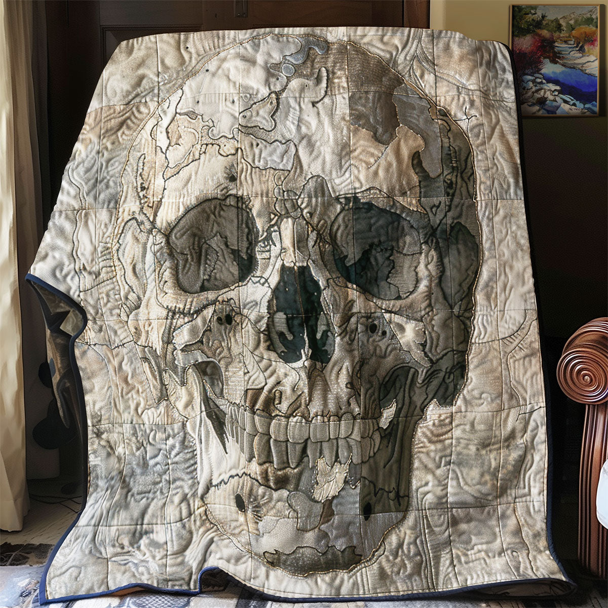 Ancient Skeleton Quilt Blanket Map And Themed Skull Gifts For Him Her