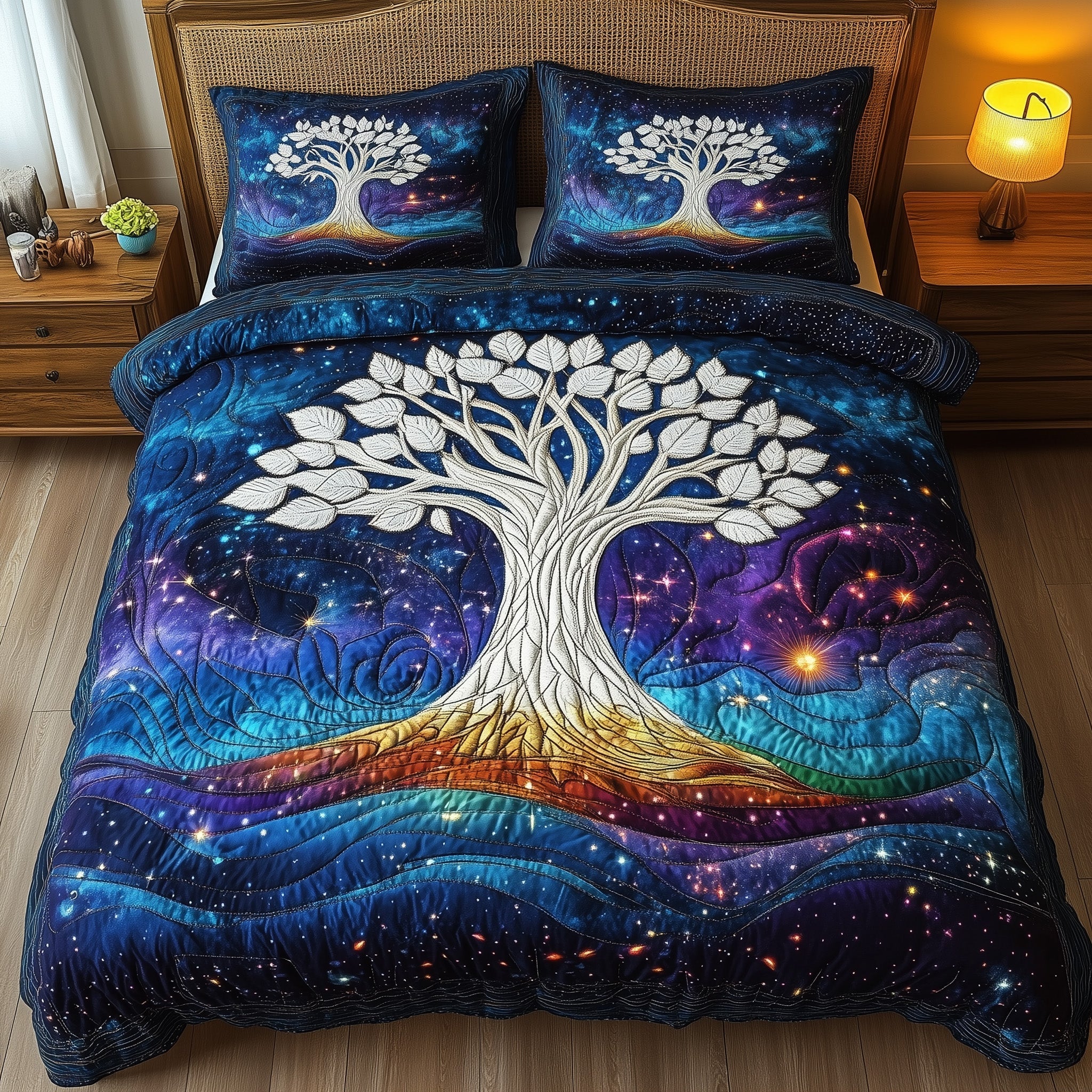 Ancient Skywood Quilted Bedding Set Duvet Cover Bedspread Tree Of Life Gifts For Her