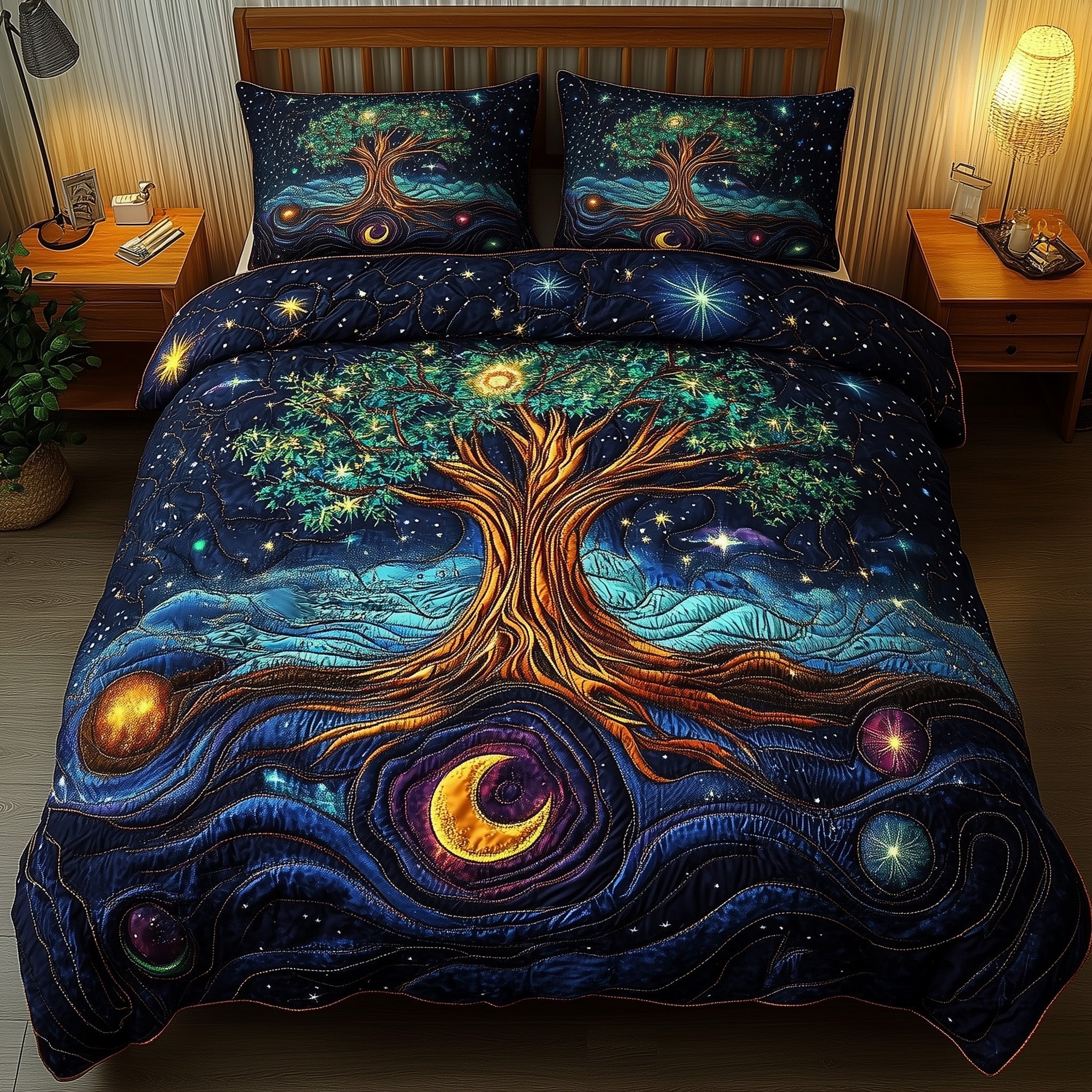 Ancient Skywood Quilted Bedding Set Elegant Bedding