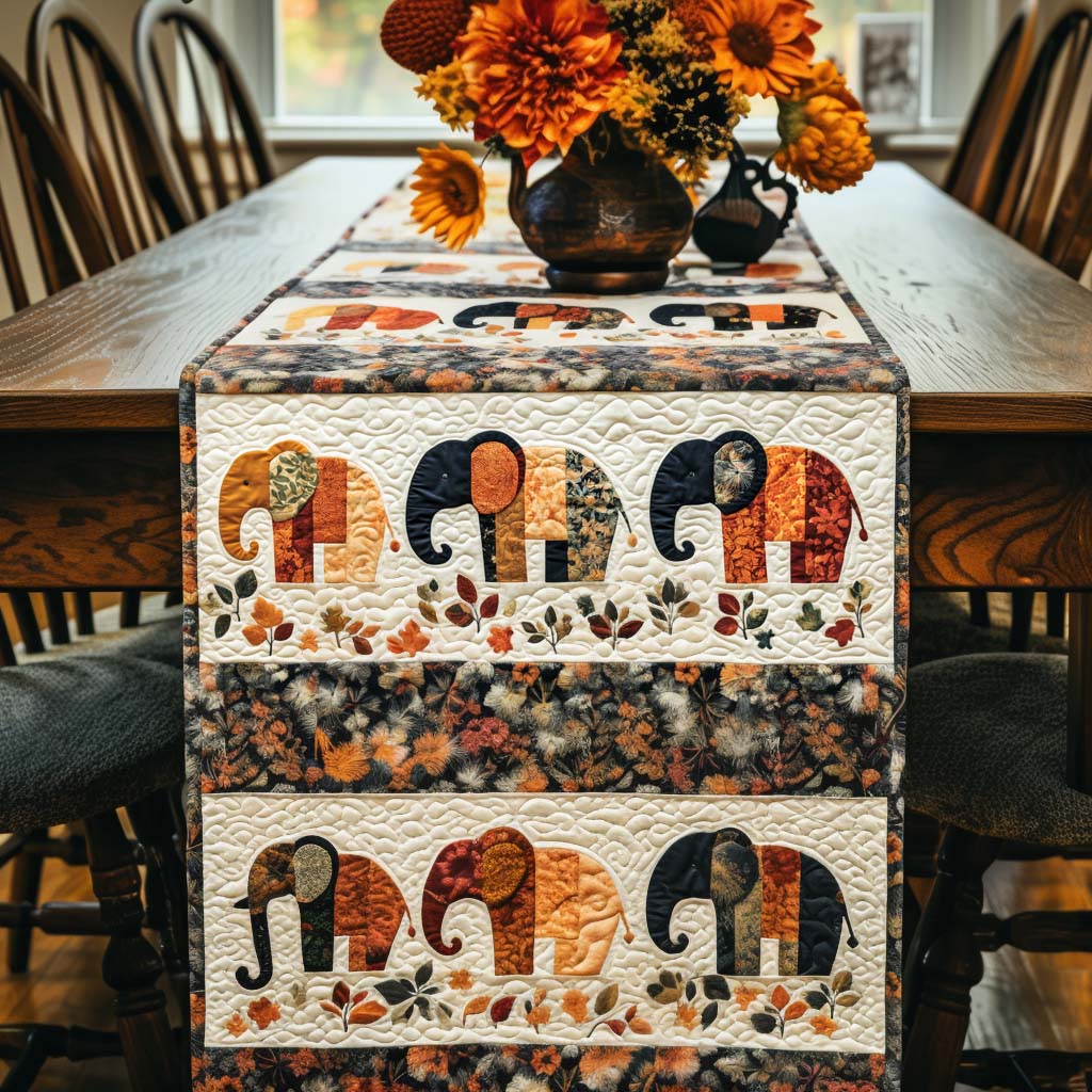 Ancient Steps Quilted Table Runner Dining Room Decor Ideas Elephant Themed Gifts