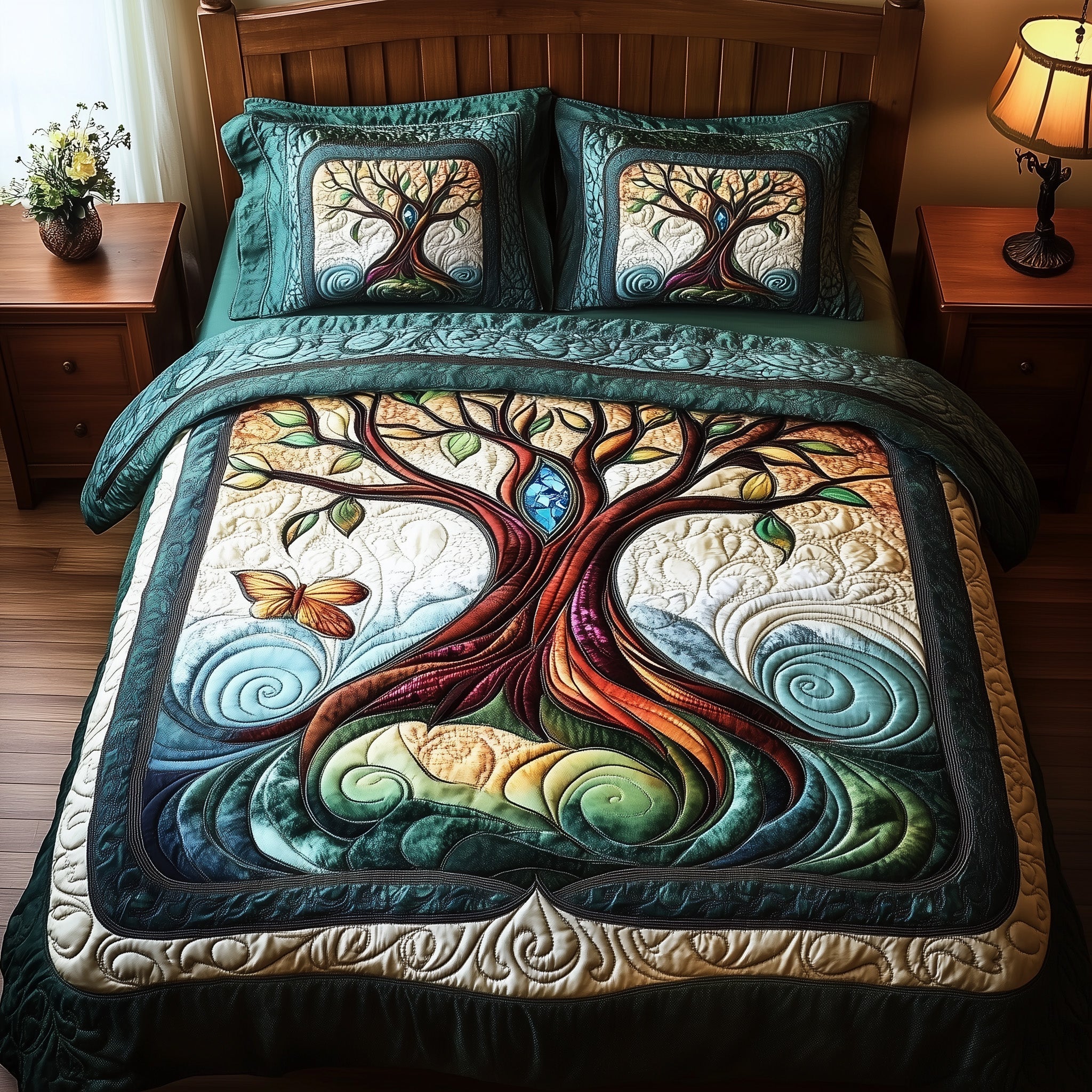 Ancient Tree Of Life Quilted Bedding Set Duvet Cover Bedspread Tree Of Life Christmas Gifts