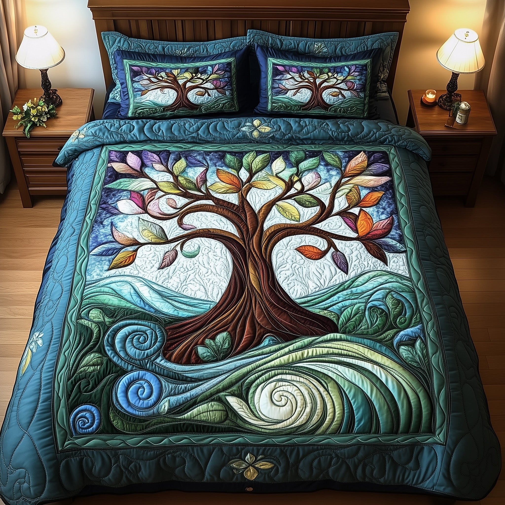 Ancient Tree Of Life Quilted Bedding Set Duvet Cover Bedspread Tree Of Life Gift Items