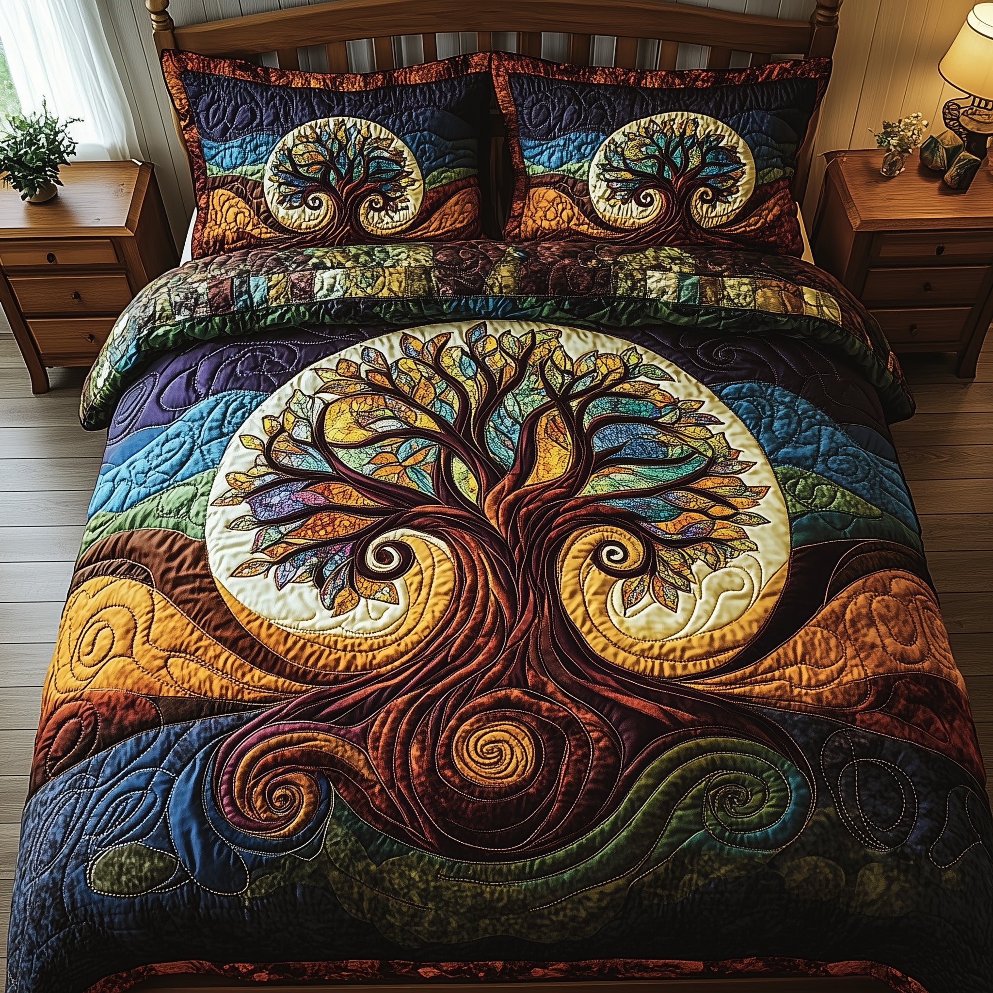 Ancient Tree Of Life Quilted Bedding Set Duvet Cover Bedspread Tree Of Life Gifts For Grangarents