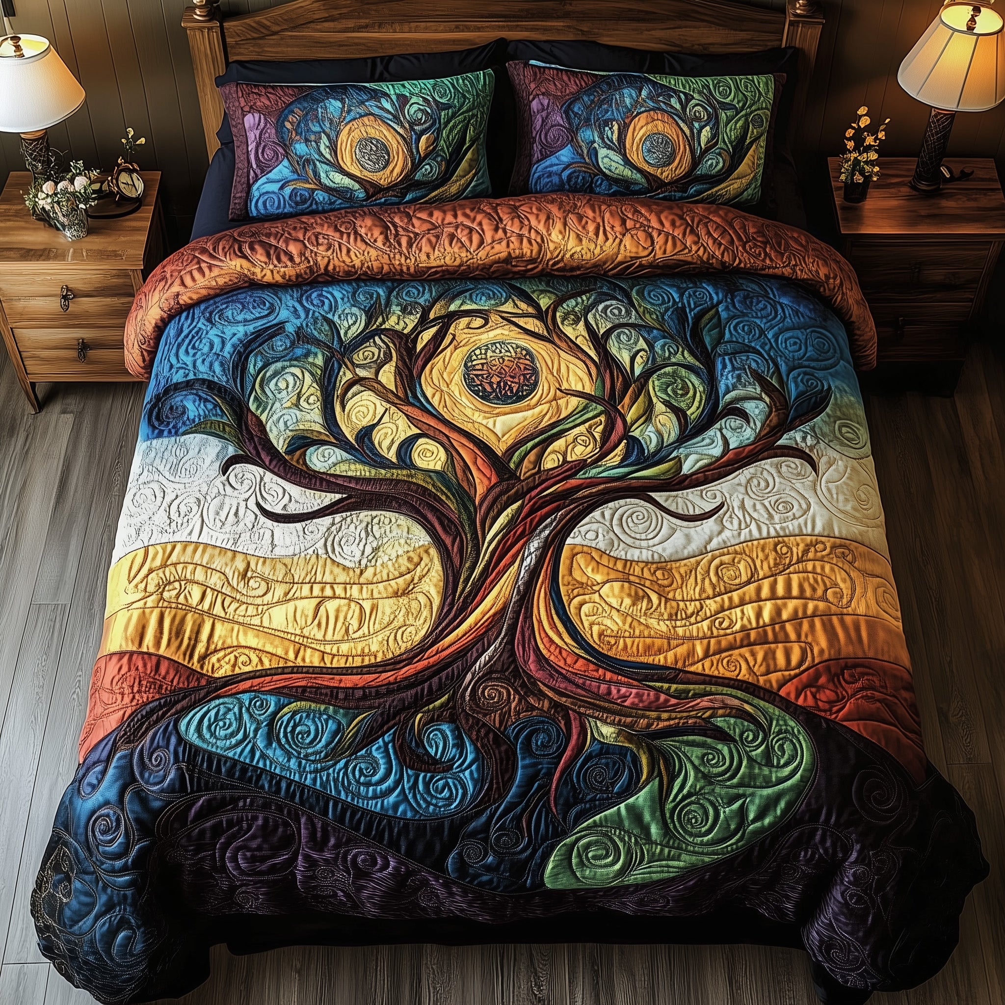 Ancient Tree Of Life Quilted Bedding Set Duvet Cover Bedspread Tree Of Life Gifts For Her