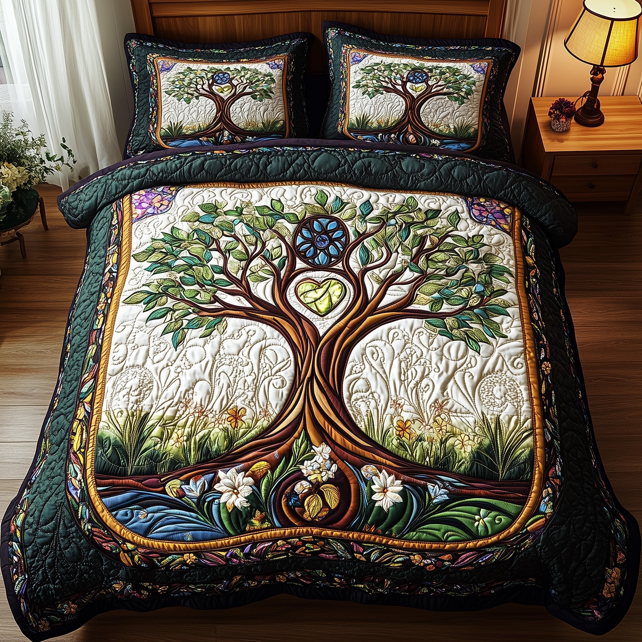 Ancient Tree Of Life Quilted Bedding Set Duvet Cover Bedspread Tree Of Life Gifts For Men