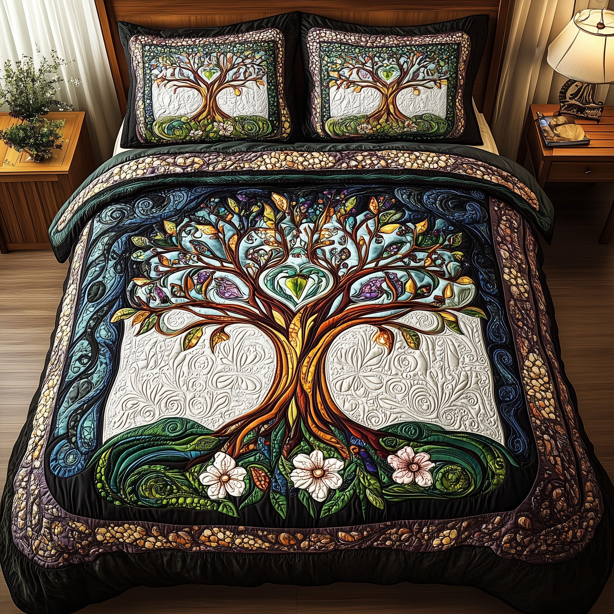 Ancient Tree Of Life Quilted Bedding Set Duvet Cover Bedspread Tree Of Life Gifts Mother'S Day