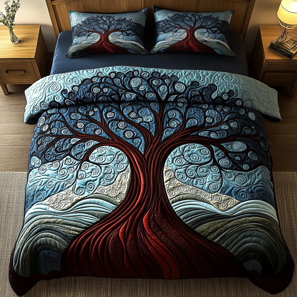 Ancient Tree Quilted Bedding Set Best Comforter Sets Tree Of Life Gifts For Men