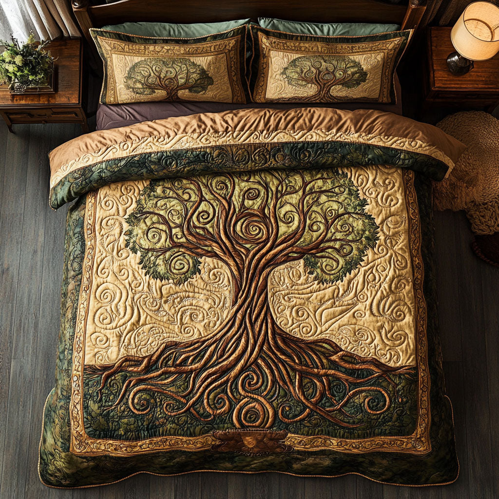 Ancient Tree Quilted Bedding Set Duvet Cover Bedspread  Bedroom Decor For Parents