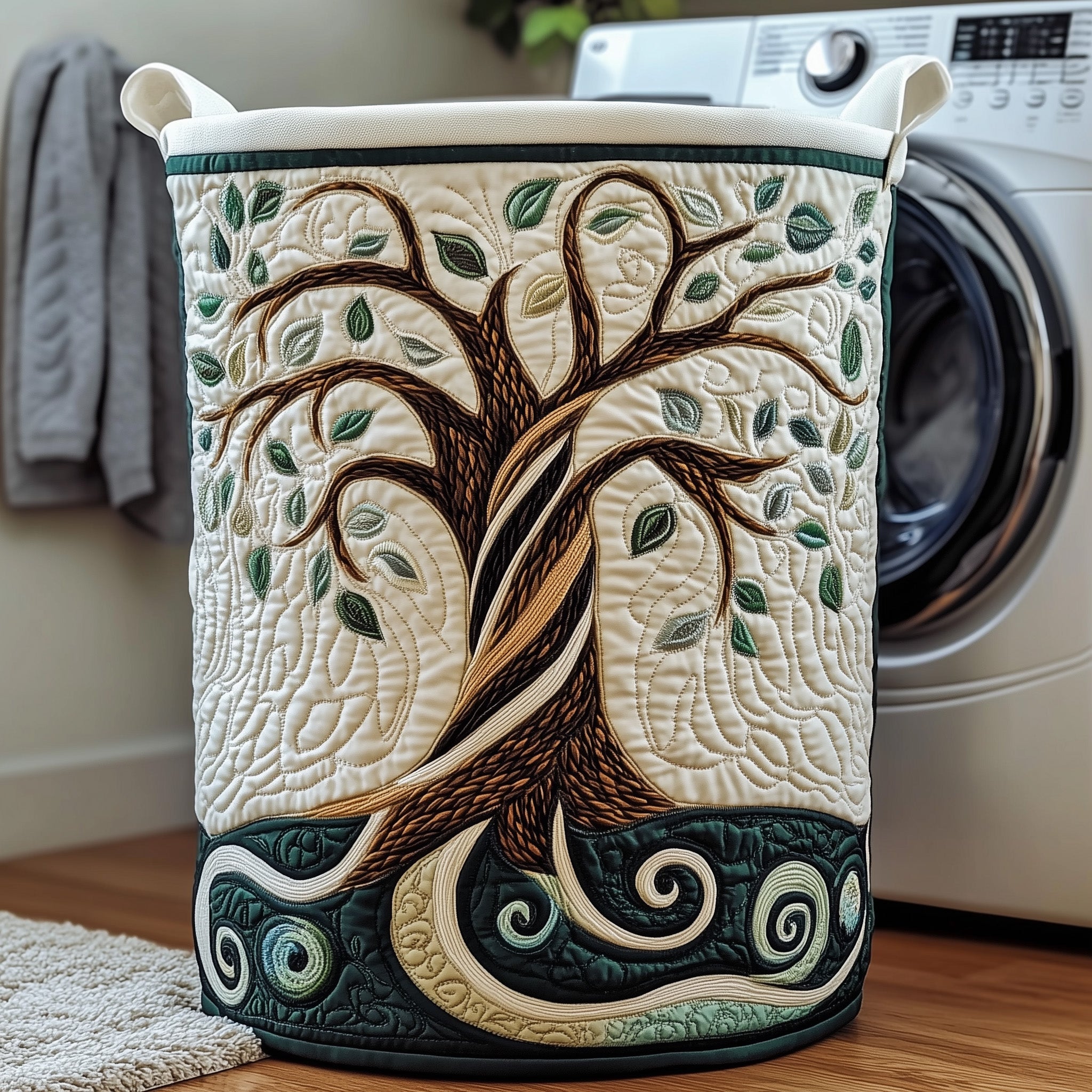 Ancient Tree Quilted Laundry Basket Unique Best Gifts For Someone Who Have Interest In Plant