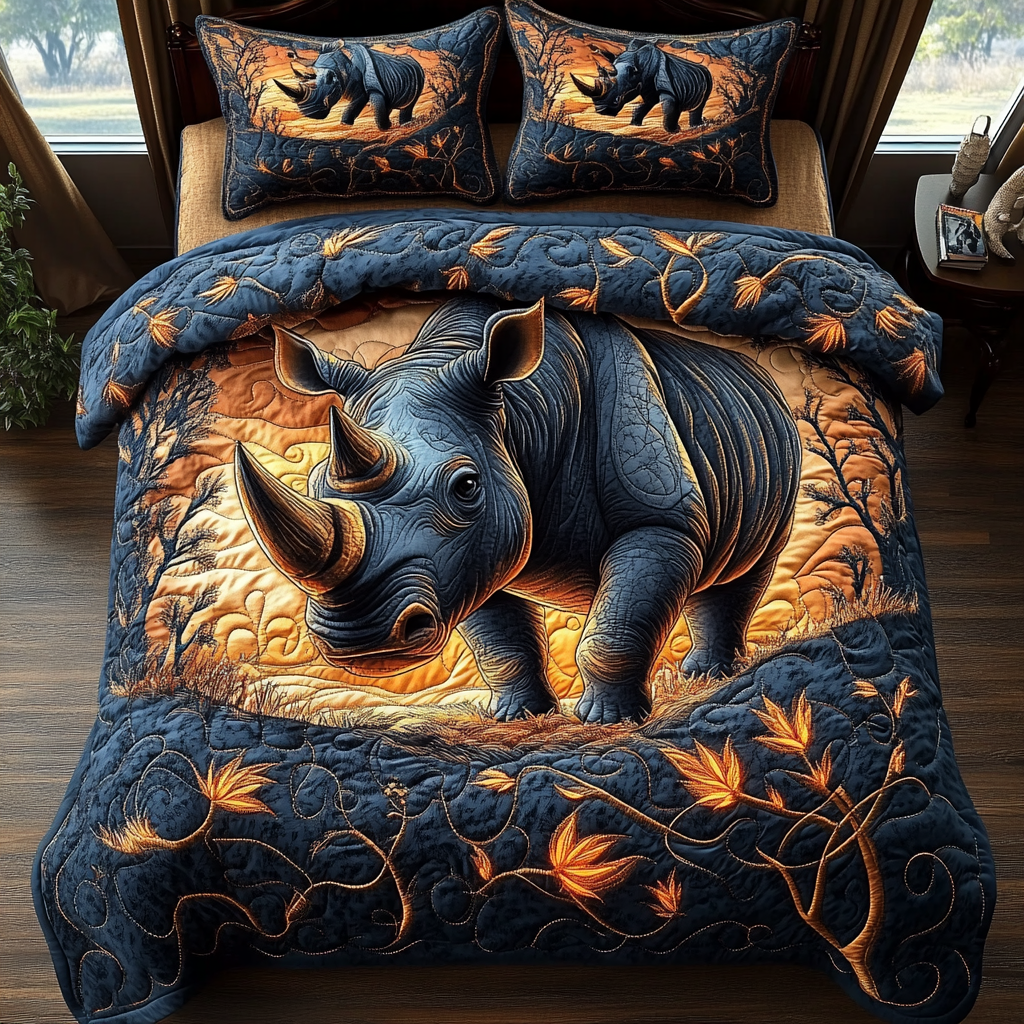 Ancient Warrior Quilted Bedding Set Bedroom Decor Rhino Gifts For Her