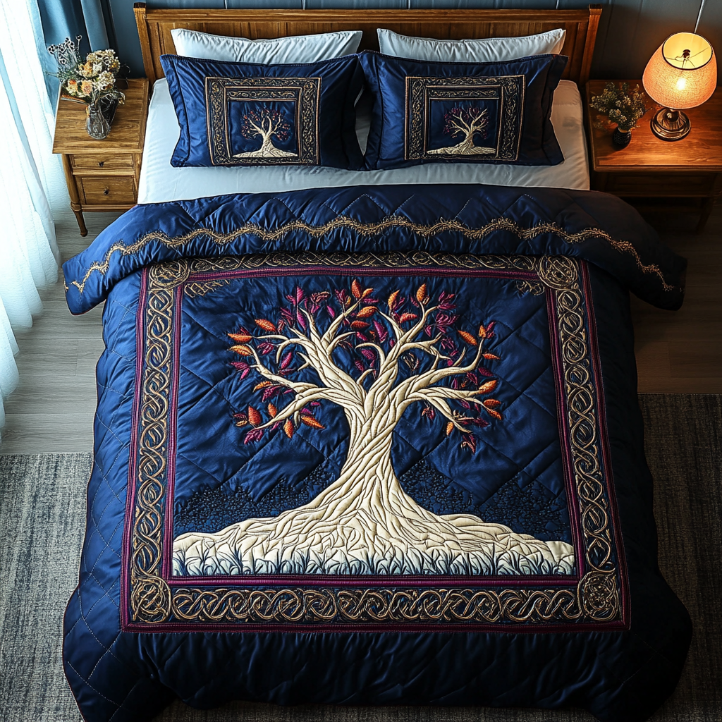 Ancient Wisdom Quilted Bedding Set Luxury Duvet Cover Set for Elegant Bedroom Decor