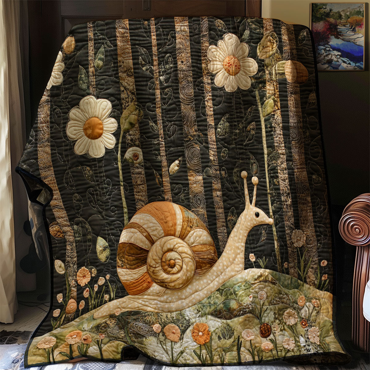 Anemone Snail Quilt Blanket Flowers In Forest Nature Cozy Rustic Gift Ideas