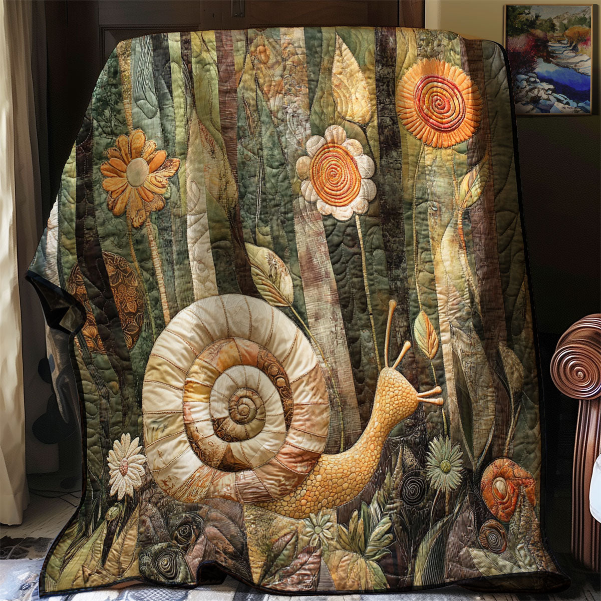 Anemone Snail Quilt Blanket Flowers In Forest Nature Cozy Rustic Gifts For Women