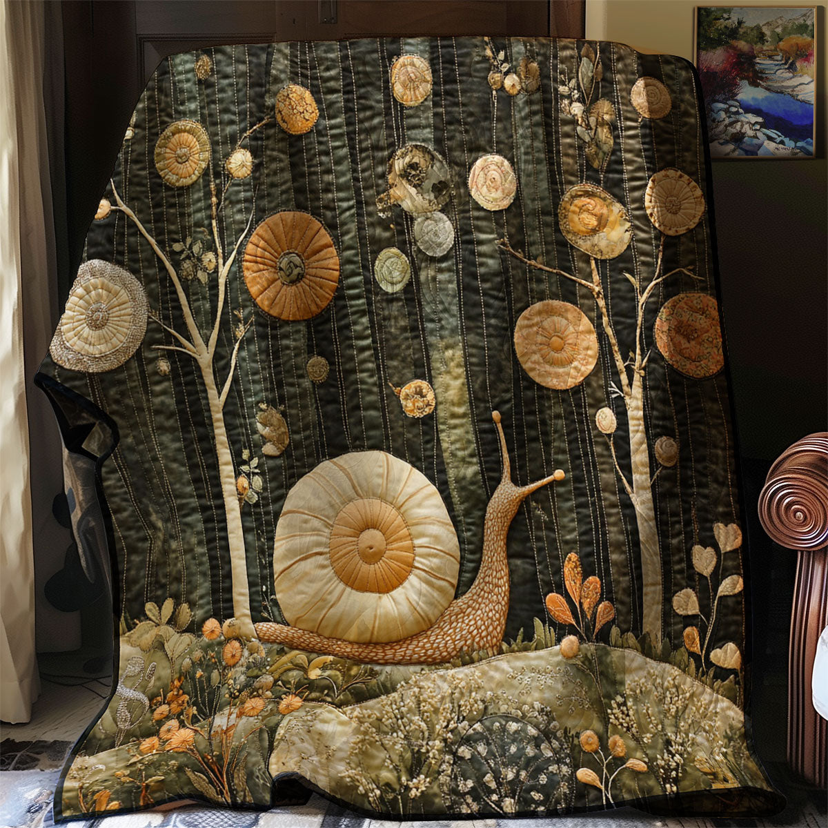 Anemone Snail Quilt Blanket Flowers In Forest Nature Cozy Rustic Presents For Her