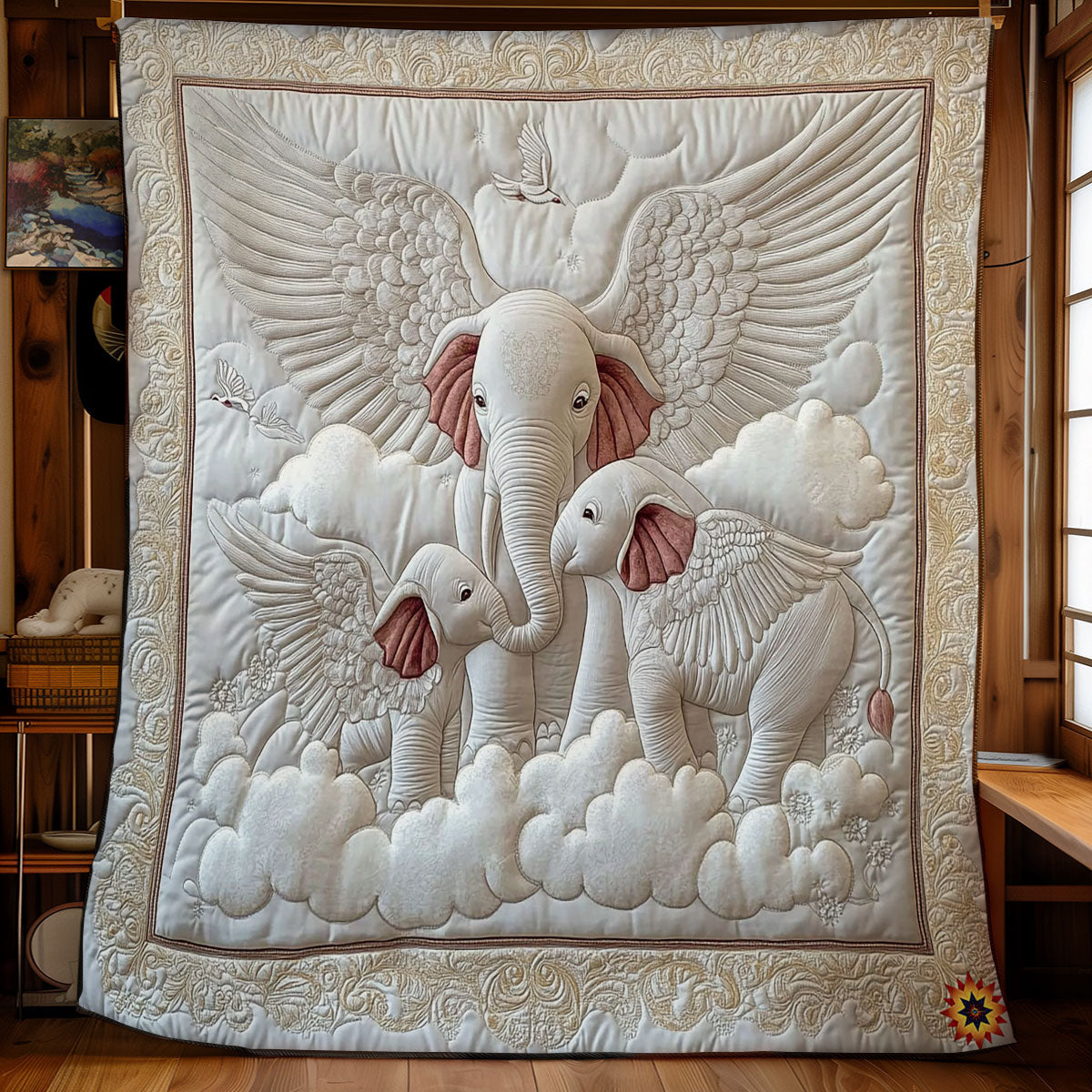Angel Elephant Family Quilt Blanket Elephant With Wings Spiritual Present Ideas