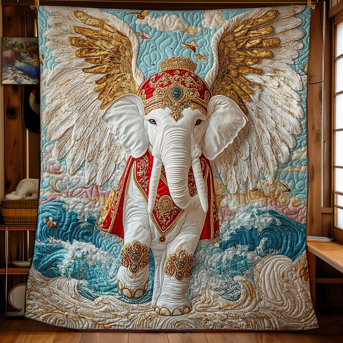 Angel Elephant In Ocean Quilt Blanket Elephant With Wings Spiritual Gifts For Elephant Lovers
