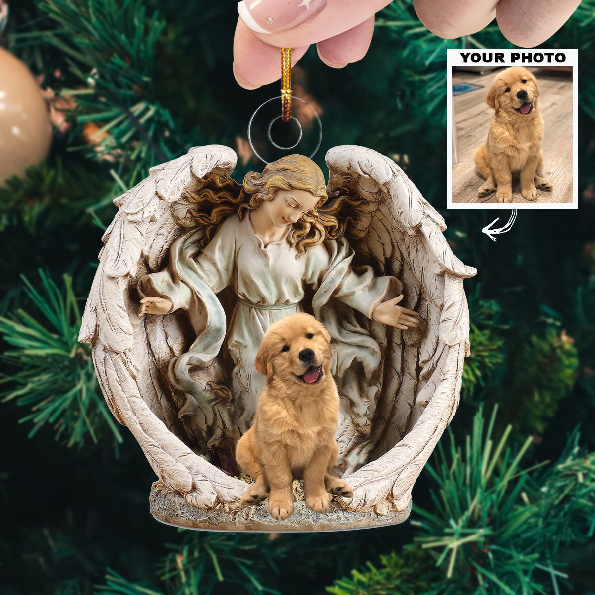 Angel Hugs Pet Custom Photo Mica Ornament Christmas Memorial Gift For Pet Lover Dog Mo