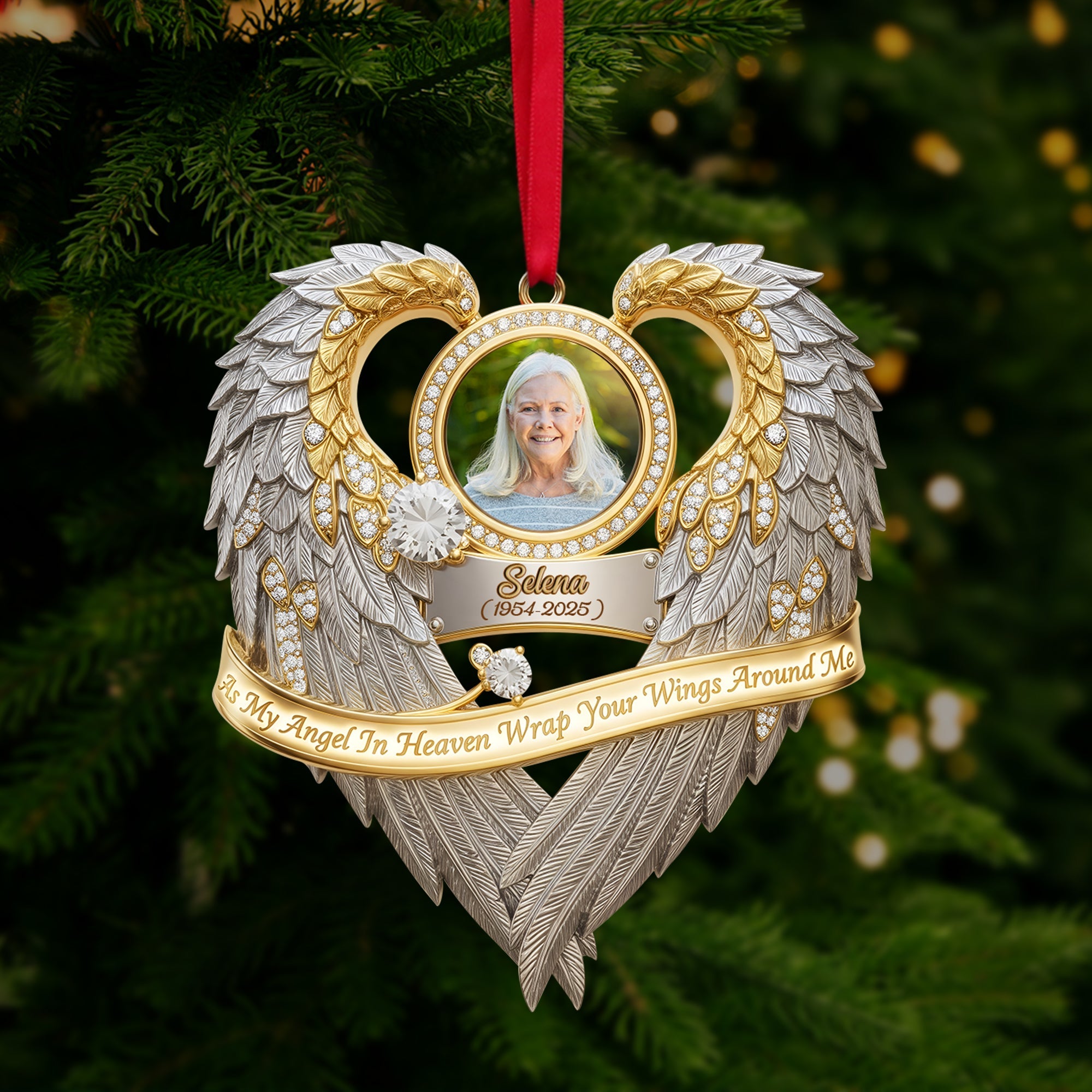 Angel In Heaven Memorial Ornament - Personalized Custom Photo Heaven Gift - Festive Holiday Keepsake Gift