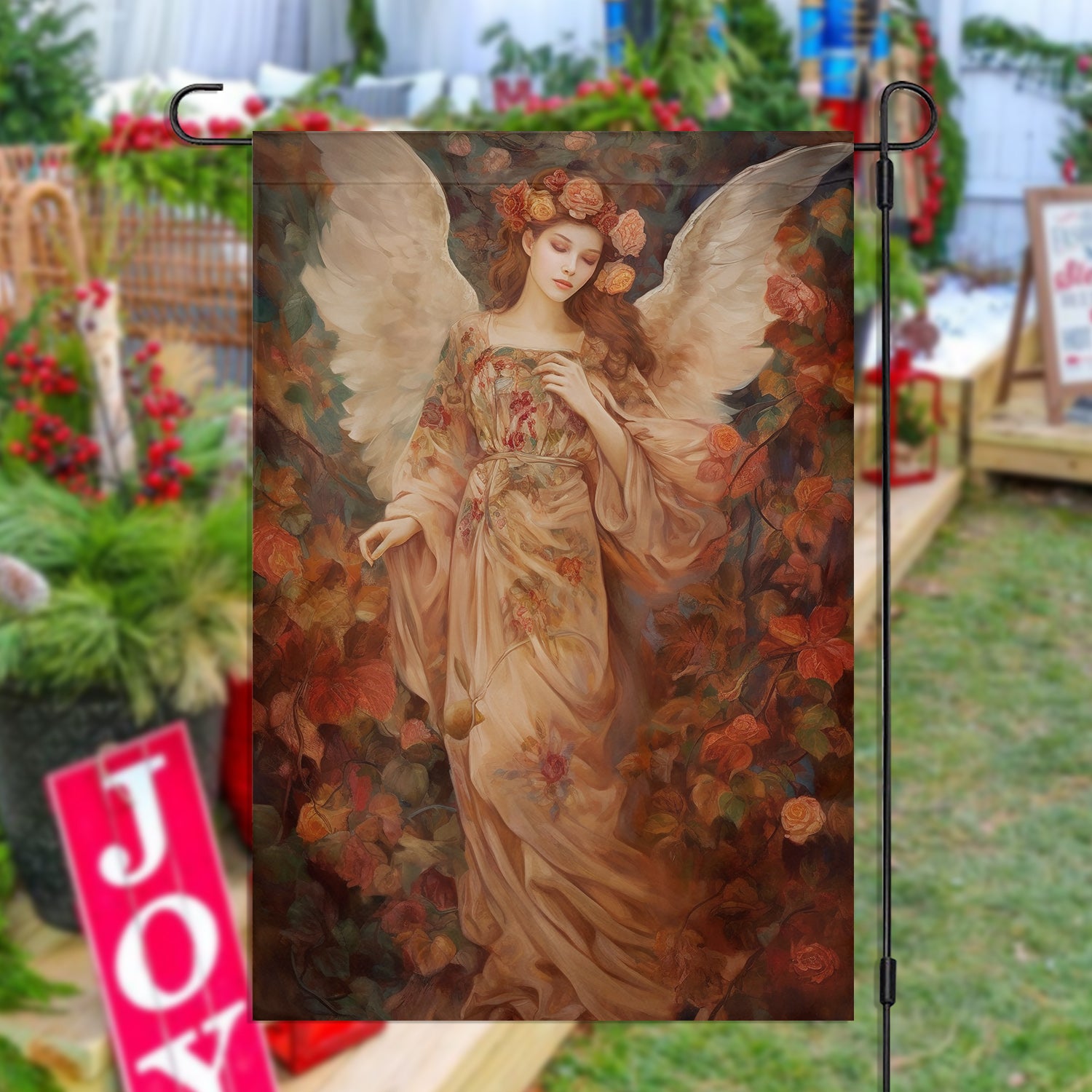 Angel In The Rose Garden Flag Angel Garden Themed House Flag Gifts For Angel Lovers