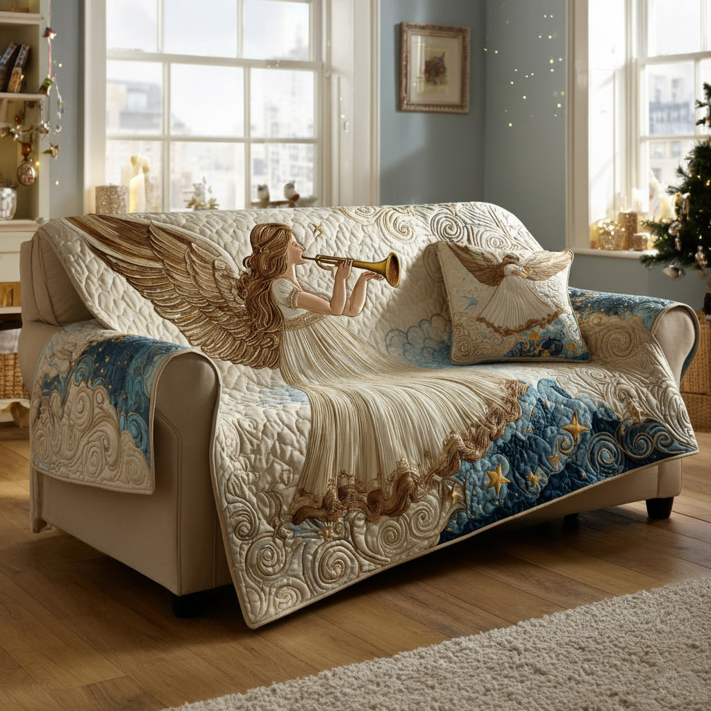 Angel Midnight Snow Quilted Sofa Cover Christmas Family Room Decor Great Family Gifts