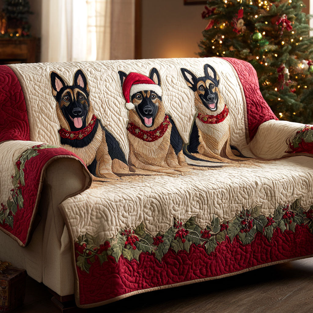 Angel Shepherd Blessing Quilted Sofa Cover Winter Living Room Decor Xmas Gift For Dog Lover