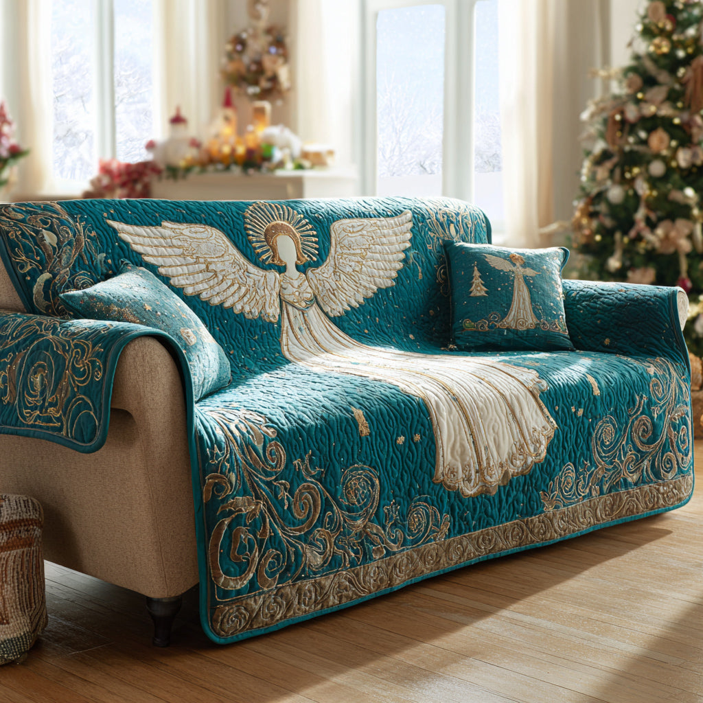 Angel Teal Radiance Quilted Sofa Cover Christmas Sofa Cover Presents For Grandma