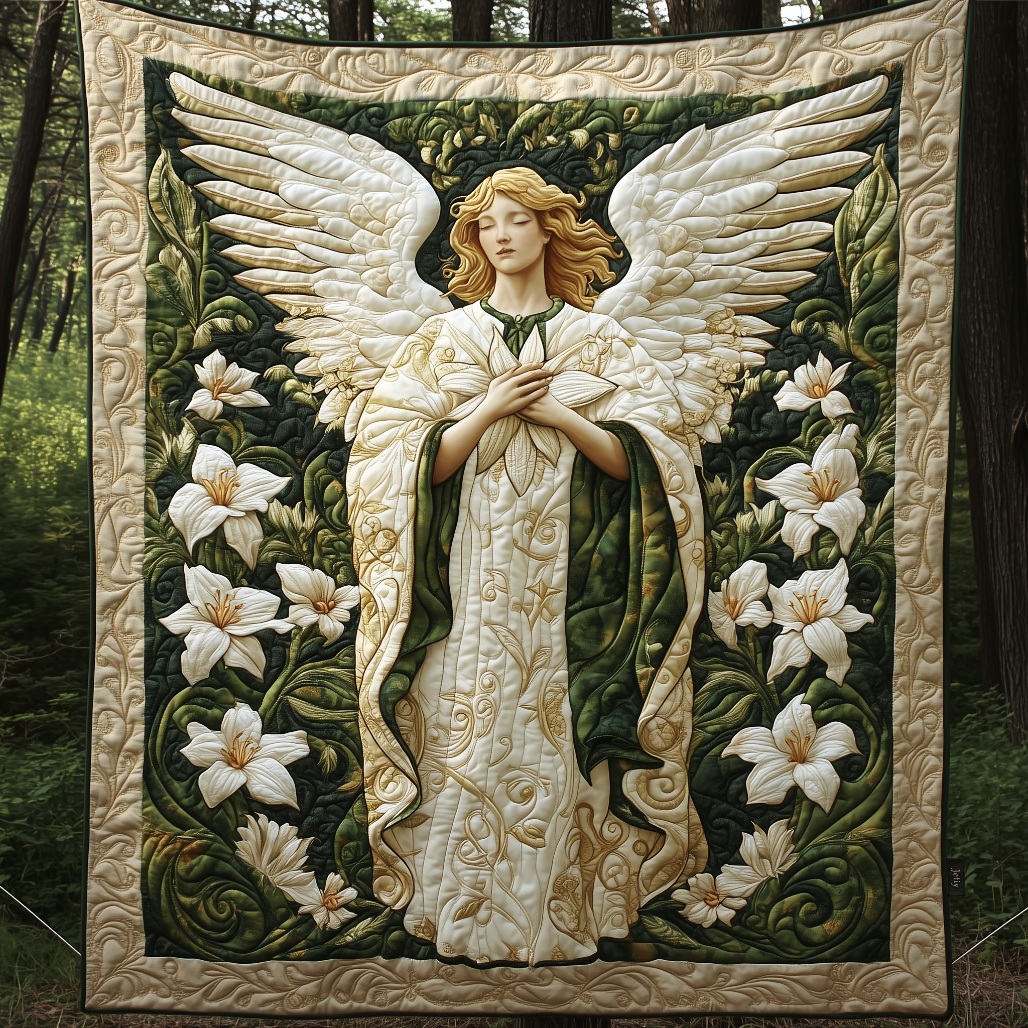Angel With Lilies Quilted Blanket Holiday Bedroom Decor Gift For Mother's Day