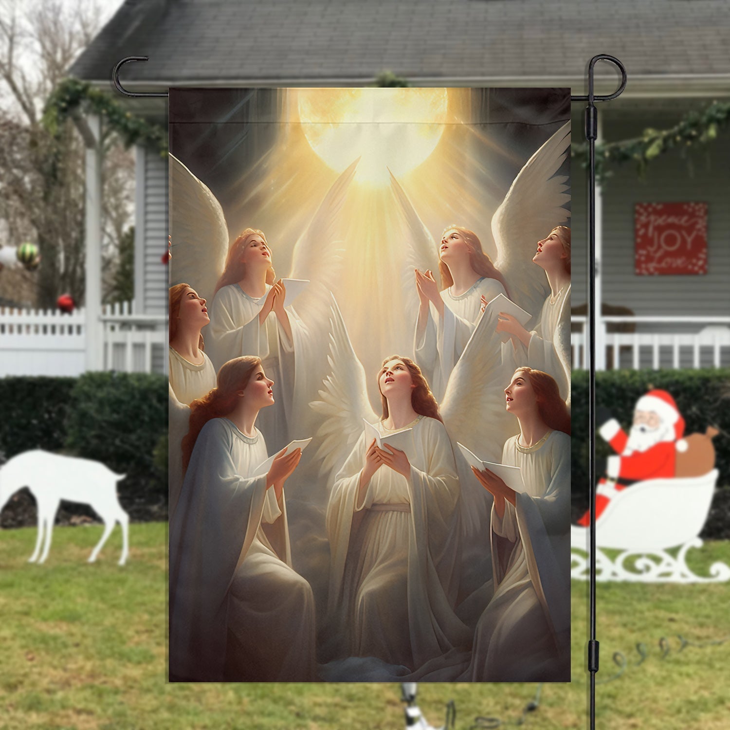 Angelic Serenade A Celestial Dawn Angel Xmas Garden Flag Christmas Flag Gift For Angel Lovers