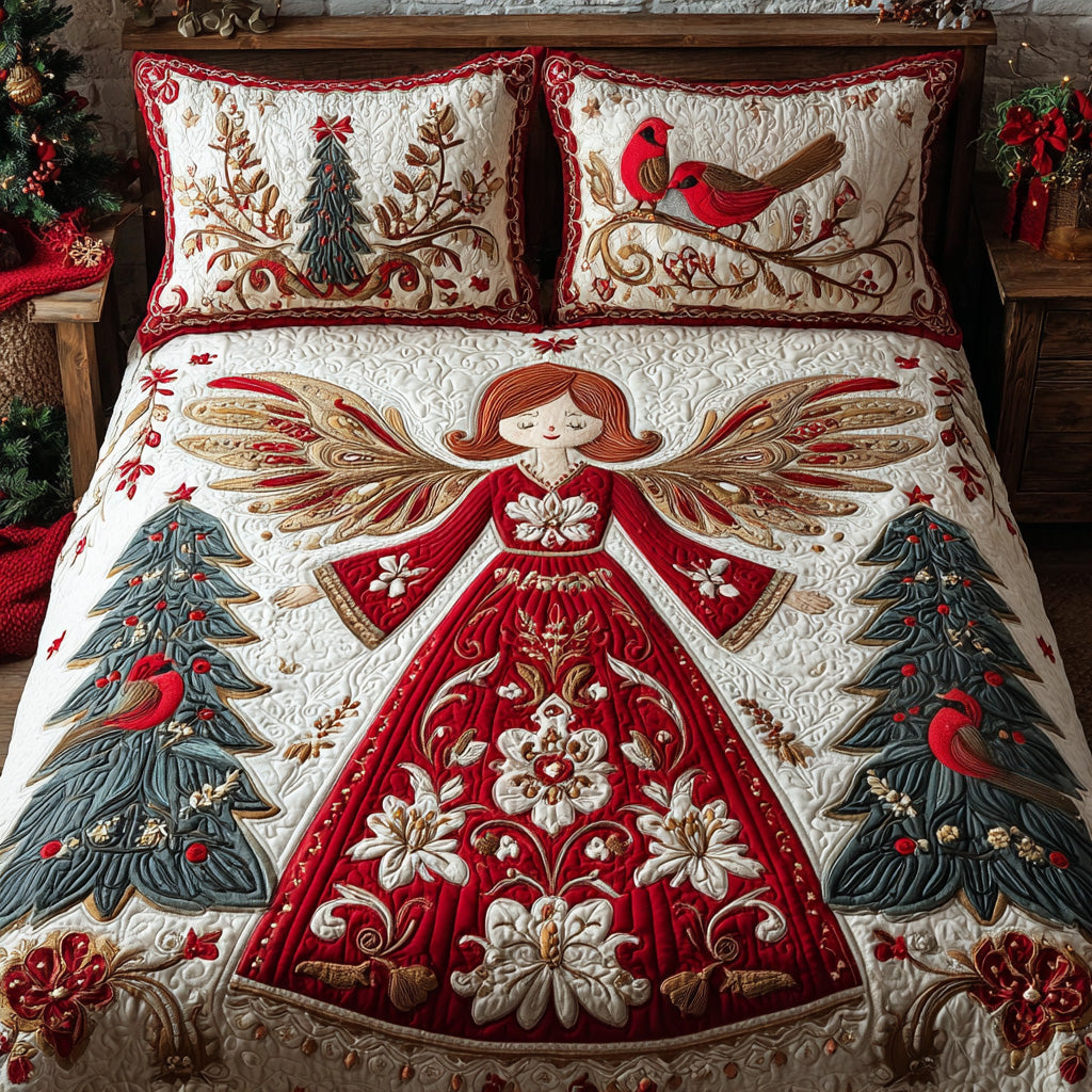Angelic Wonder Quilted Bedding Set Holiday Season Duvet Cover Set Family Xmas Presents