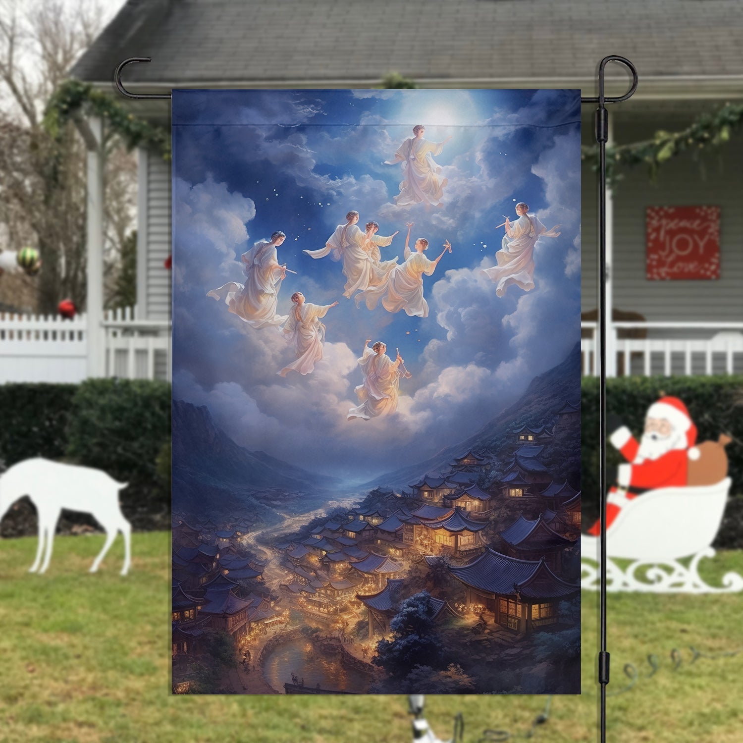 Angels Above The Ancient Village Christmas Garden Flag Christmas Decor Gift For Angel Lovers